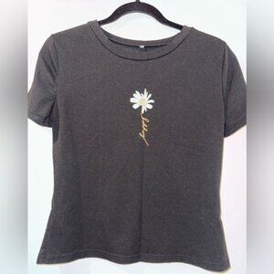 SHEIN Black Tee with White Daisy Graphic
